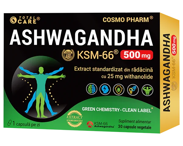 KSM-66 Ashwagandha Cosmopharm – supliment alimentar pentru reducerea stresului, cresterea energiei si echilibrul organismului