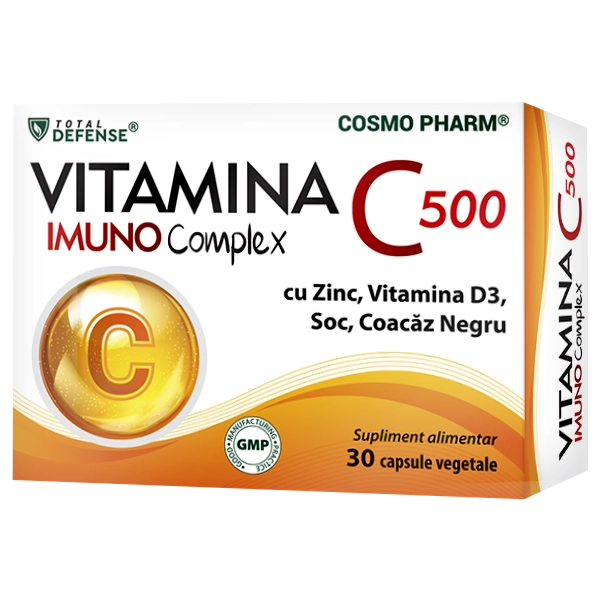 Vitamina C 500 Imuno Complex Cosmopharm supliment alimentar pentru sustinerea imunitatii si protectie antioxidanta