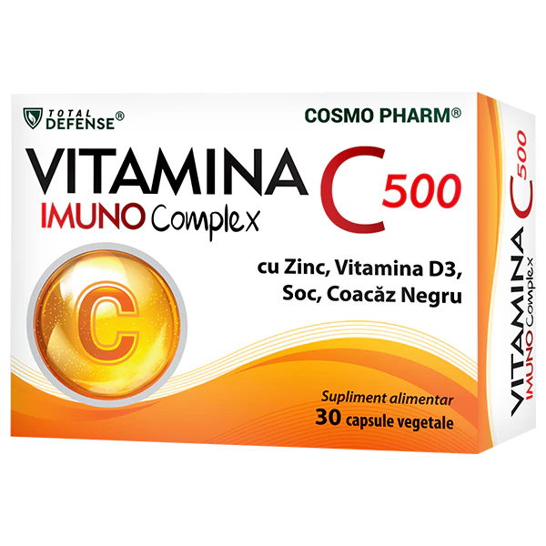 Vitamina C 500 Imuno Complex Cosmopharm supliment alimentar pentru sustinerea imunitatii si protectie antioxidanta