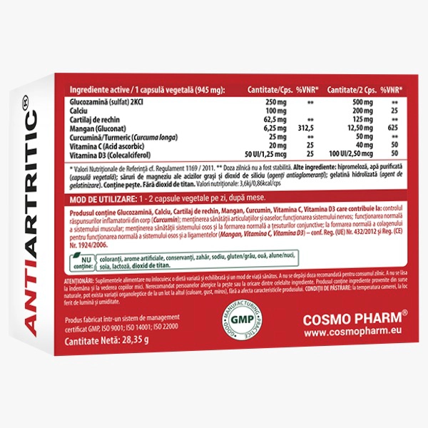 Antiartritic® , Dureri Articulare, Antiinflamator Artrita 4 Antiartritic Natural Cosmopharm supliment alimentar pentru sustinerea sanatatii articulatiilor si mobilitate optima