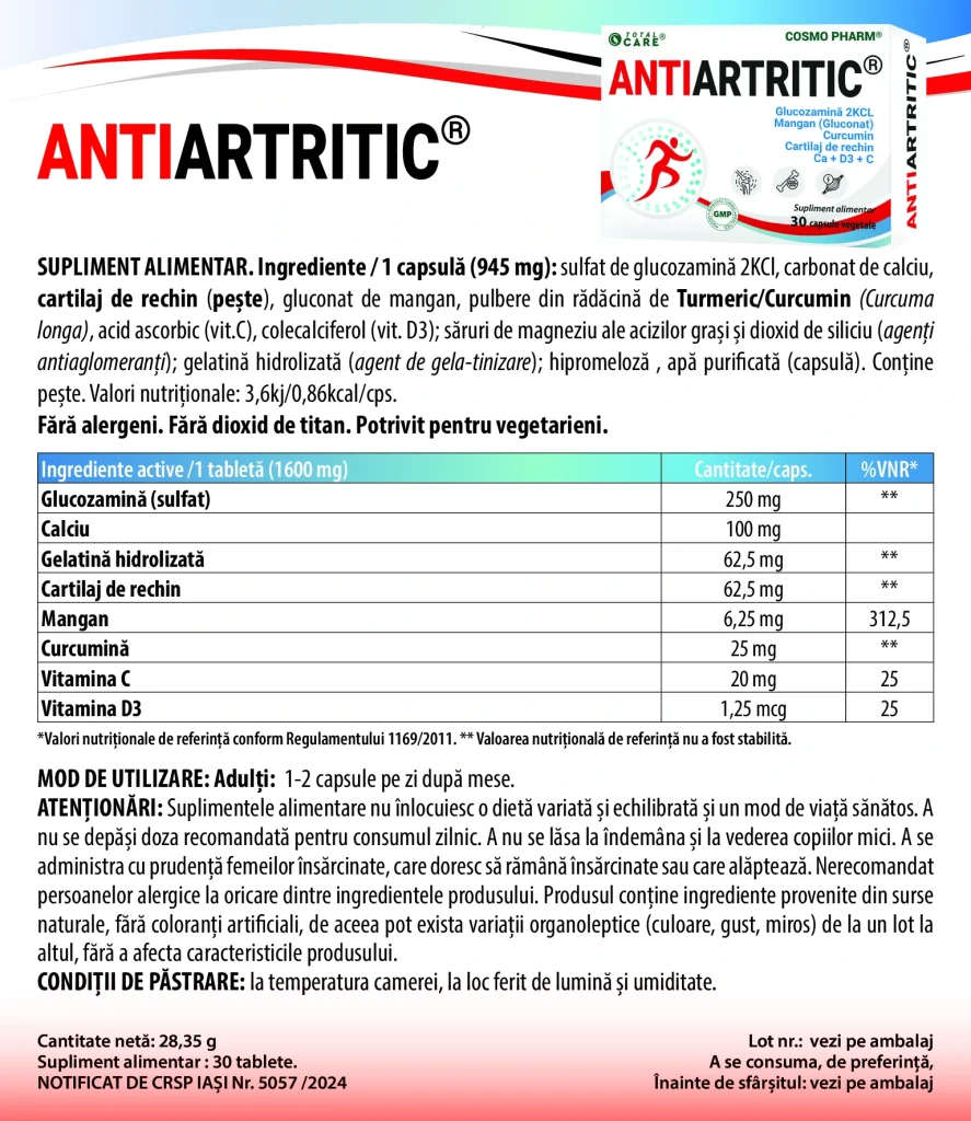 Antiartritic® , Dureri Articulare, Antiinflamator Artrita 6 Antiartritic prospect p1 cosmopharm