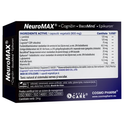 NEUROMAX | Pastile pentru Memorie si Concentrare cu efect Rapid