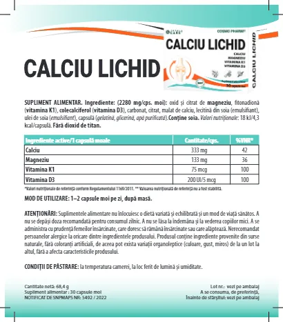 CALCIU LICHID cu Magneziu, Vitamina K1 si D3 6 prospect calciu lichid cosmopharm