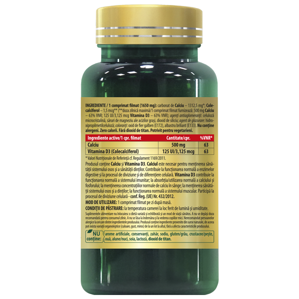 CALCIU Vitamina D3, 30 / 90 comprimate 4 Calciu + Vitamina D3 Cosmopharm supliment pentru sanatatea oaselor si sustinerea imunitatii