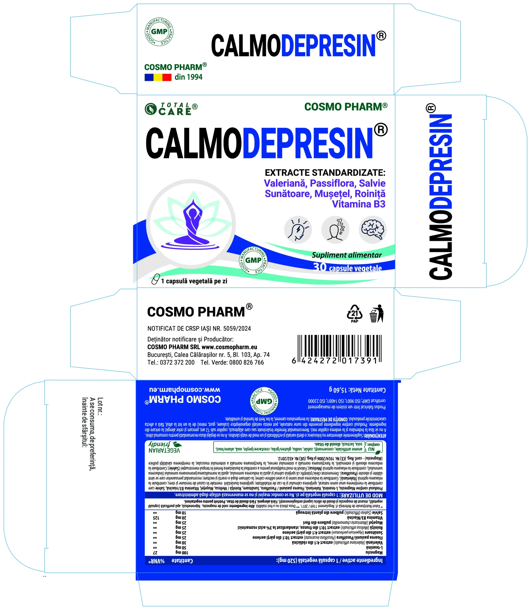 CALMO DEPRESIN - Antidepresiv Antianxios, 10 / 30 cps 5 Calmo Depresin Cosmopharm supliment natural pentru reducerea stresului si echilibru emotional