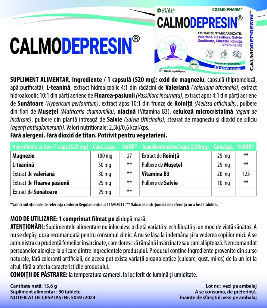 CALMO DEPRESIN - Antidepresiv Antianxios, 10 / 30 cps 6 calmodepresin prospect p1 cosmopharm