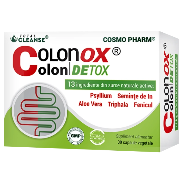 Colonox Colon Detox Cosmopharm supliment alimentar pentru sustinerea digestiei, detoxifierea colonului si tranzit intestinal normal
