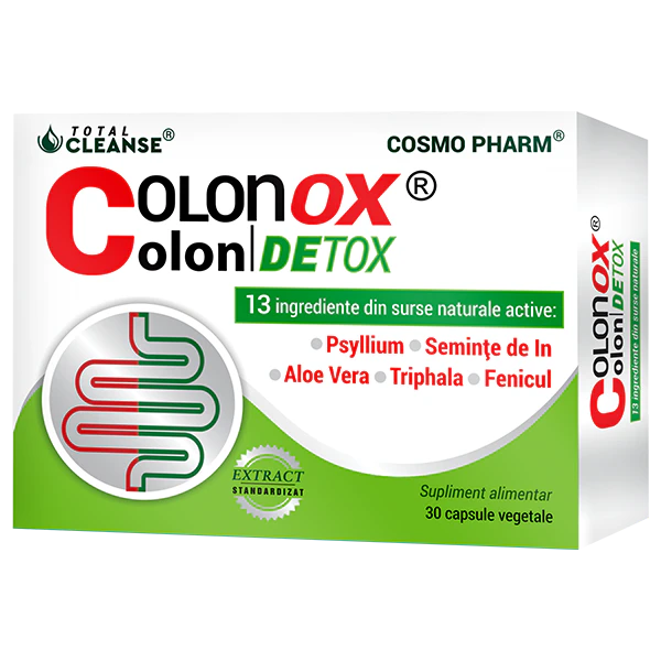 Colonox Colon Detox Cosmopharm supliment alimentar pentru sustinerea digestiei, detoxifierea colonului si tranzit intestinal normal