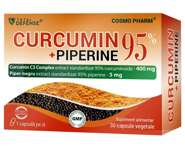 Curcumin + Piperine 95% Cosmopharm supliment alimentar pentru sustinerea sanatatii articulatiilor si efect antioxidant