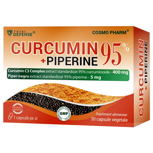 Curcumin + Piperine 95% Cosmopharm supliment alimentar pentru sustinerea sanatatii articulatiilor si efect antioxidant