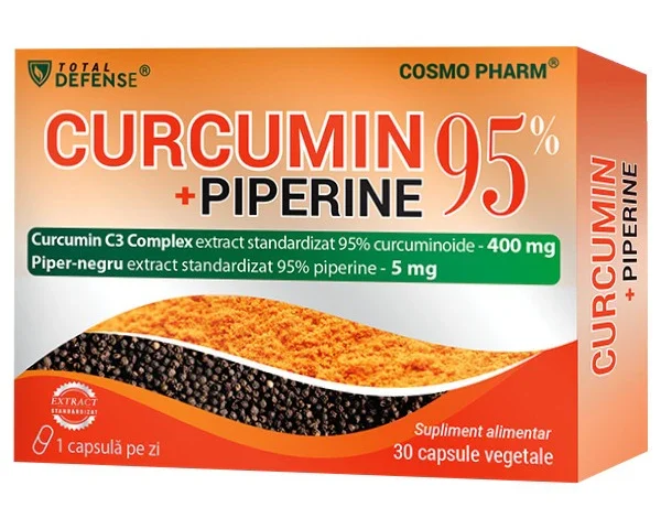 Curcumin + Piperine 95% Cosmopharm supliment alimentar pentru sustinerea sanatatii articulatiilor si efect antioxidant