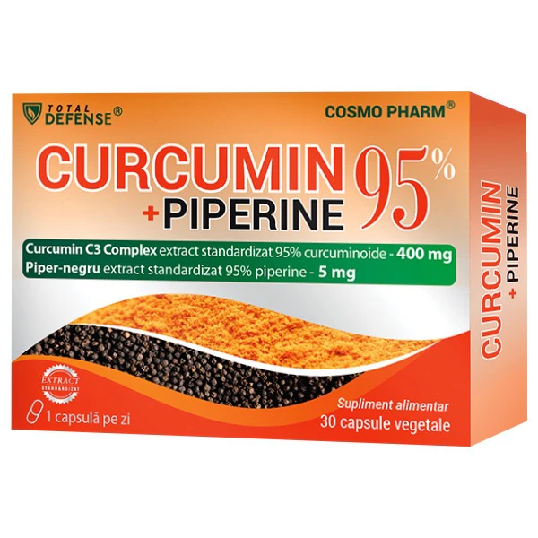 Curcumin + Piperine 95% Cosmopharm supliment alimentar pentru sustinerea sanatatii articulatiilor si efect antioxidant