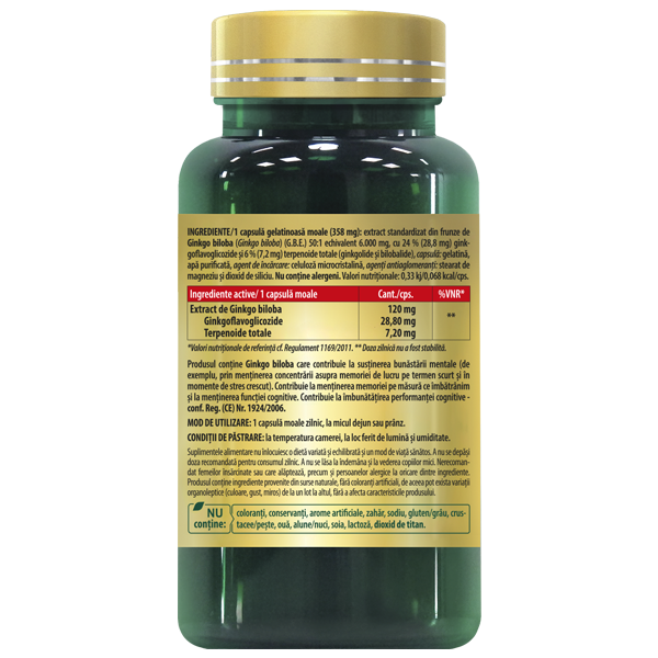 GINKGO MAX 120 mg – Memorie si Concentrare 4 Ginkgo Biloba 120 mg Ginkgo Max Cosmopharm – supliment pentru memorie, concentrare si sustinerea circulatiei cerebrale