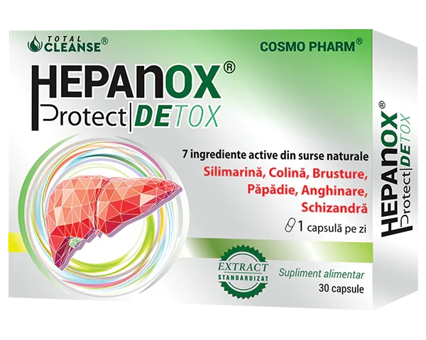 Hepanox Cosmopharm supliment alimentar protector hepatic pentru sustinerea functiei ficatului si detoxifiere, 30 capsule