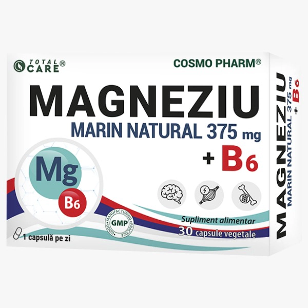 Magneziu marin 375 + B6 Premium Formula Cosmopharm supliment alimentar pentru sustinerea sistemului nervos si sanatatea musculara
