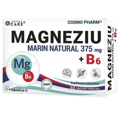 Magneziu marin 375 mg + vitamina B6 Premium Formula Cosmopharm supliment alimentar pentru sustinerea sistemului nervos si sanatatea musculara