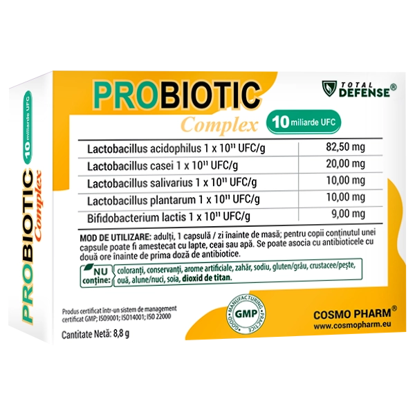 Probiotic Complex - Probiotice naturale pentru refacerea florei intestinale 4 Probiotic Complex Cosmopharm supliment pentru echilibrul florei intestinale si sustinerea digestiei
