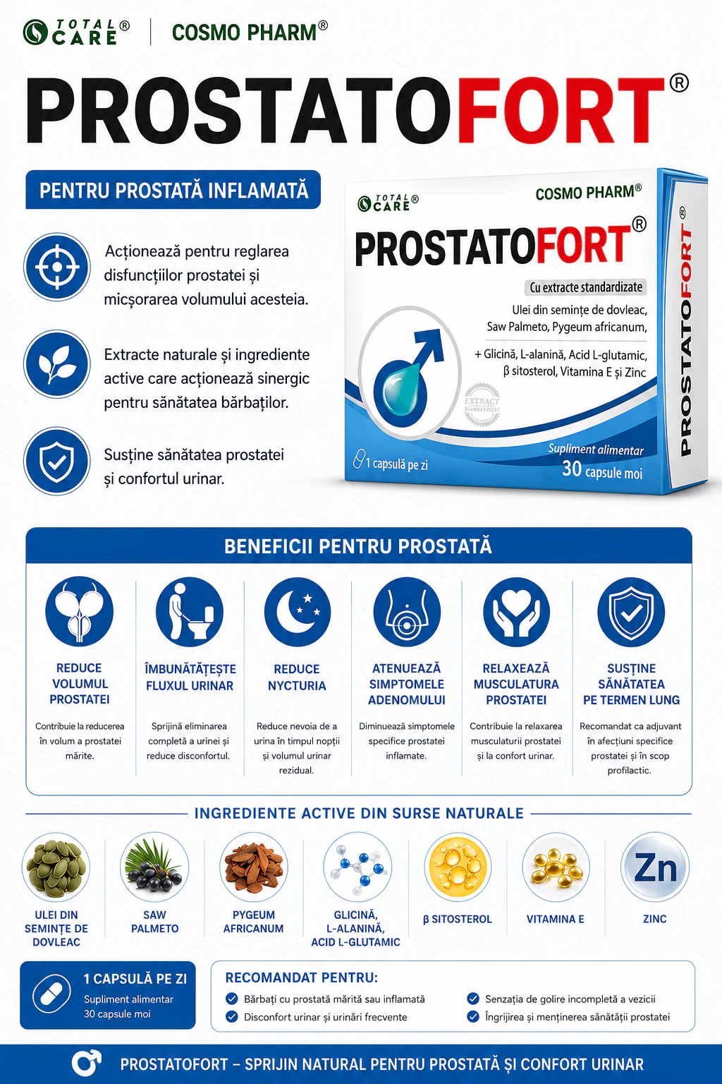 PROSTATOFort, Antiinflamator Prostata 30 capsule 7 Prostatofort Cosmopharm supliment pentru sănătatea prostatei