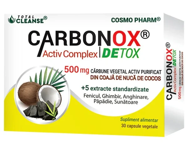 Bio Carbonox Cărbune Medicinal Cosmopharm – supliment alimentar pentru sustinerea digestiei si detoxifierea organismului