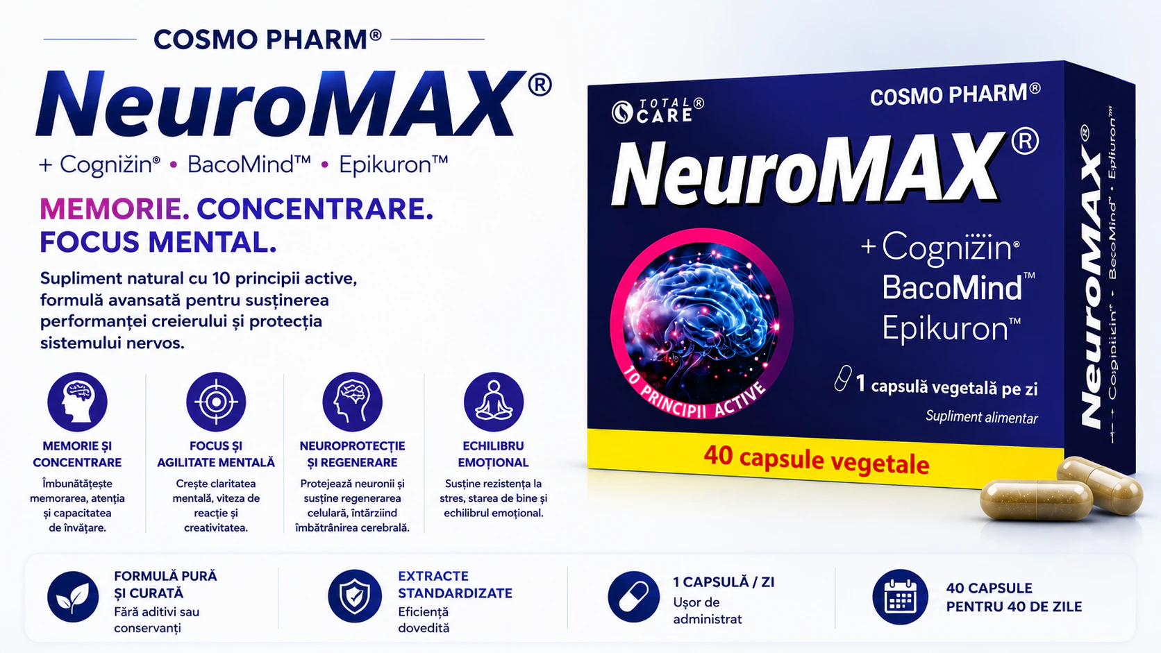 Neuromax + Cognizin®, BacoMind - Memorare, Concentrare, Performanta Cerebrala (40 cps) 7 Supliment pentru memorie și concentrare