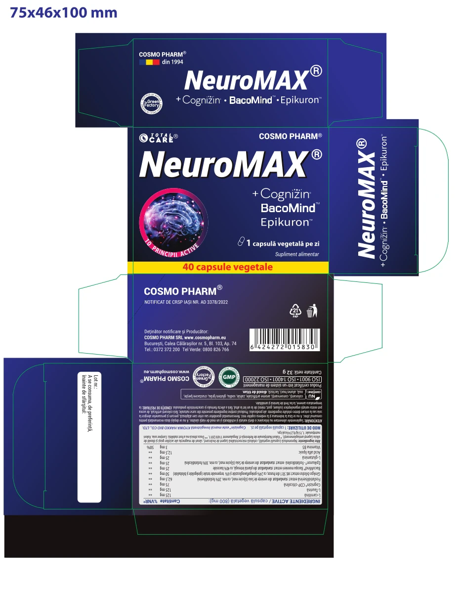 Neuromax Cosmopharm pastile pentru memorie si concentrare cu efect rapid – supliment pentru sustinerea functiilor cognitive, atentiei si performantei mentale