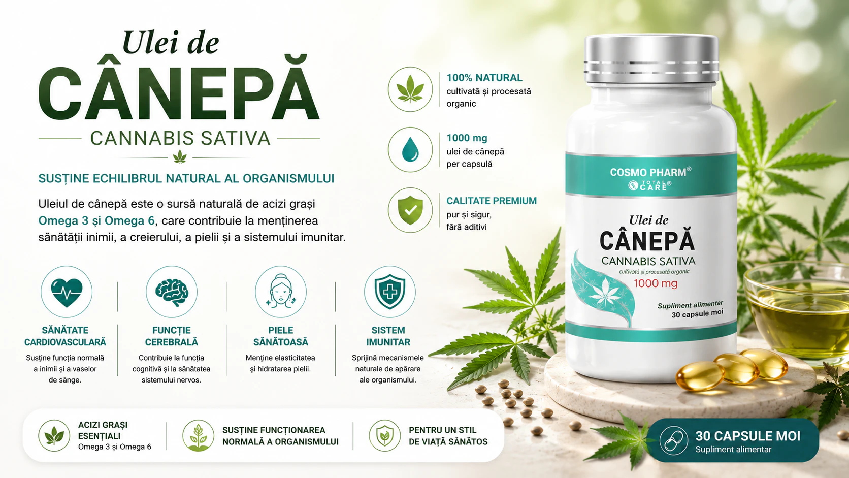 Ulei de Canepa Cannabis sativa 1000 mg, 30 capsule 7 Ulei de cânepă, beneficii pentru sănătate