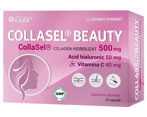 CollaSel Beauty Cosmopharm – colagen hidrolizat sub forma de peptide, supliment pentru hidratarea pielii, fermitatea tenului si sustinerea sanatatii parului si unghiilor