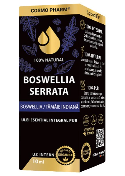 Ulei de tămâie (Boswellia Serrata, Frankincense) Cosmopharm – ulei aromatic natural pentru aromaterapie, reducerea inflamației, susținerea flexibilității și sănătății articulațiilor