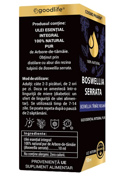 Ulei de tămâie (Boswellia Serrata, Frankincense) Cosmopharm – ulei aromatic natural pentru aromaterapie, reducerea inflamației, susținerea flexibilității și sănătății articulațiilor