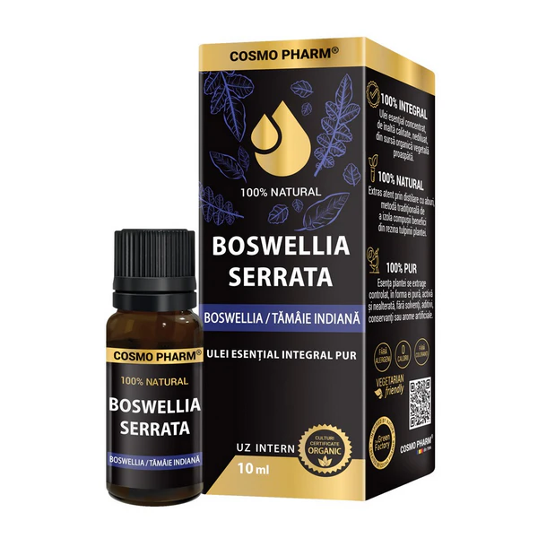 Ulei de tămâie (Boswellia Serrata, Frankincense) Cosmopharm – ulei aromatic natural pentru aromaterapie, reducerea inflamației, susținerea flexibilității și sănătății articulațiilor
