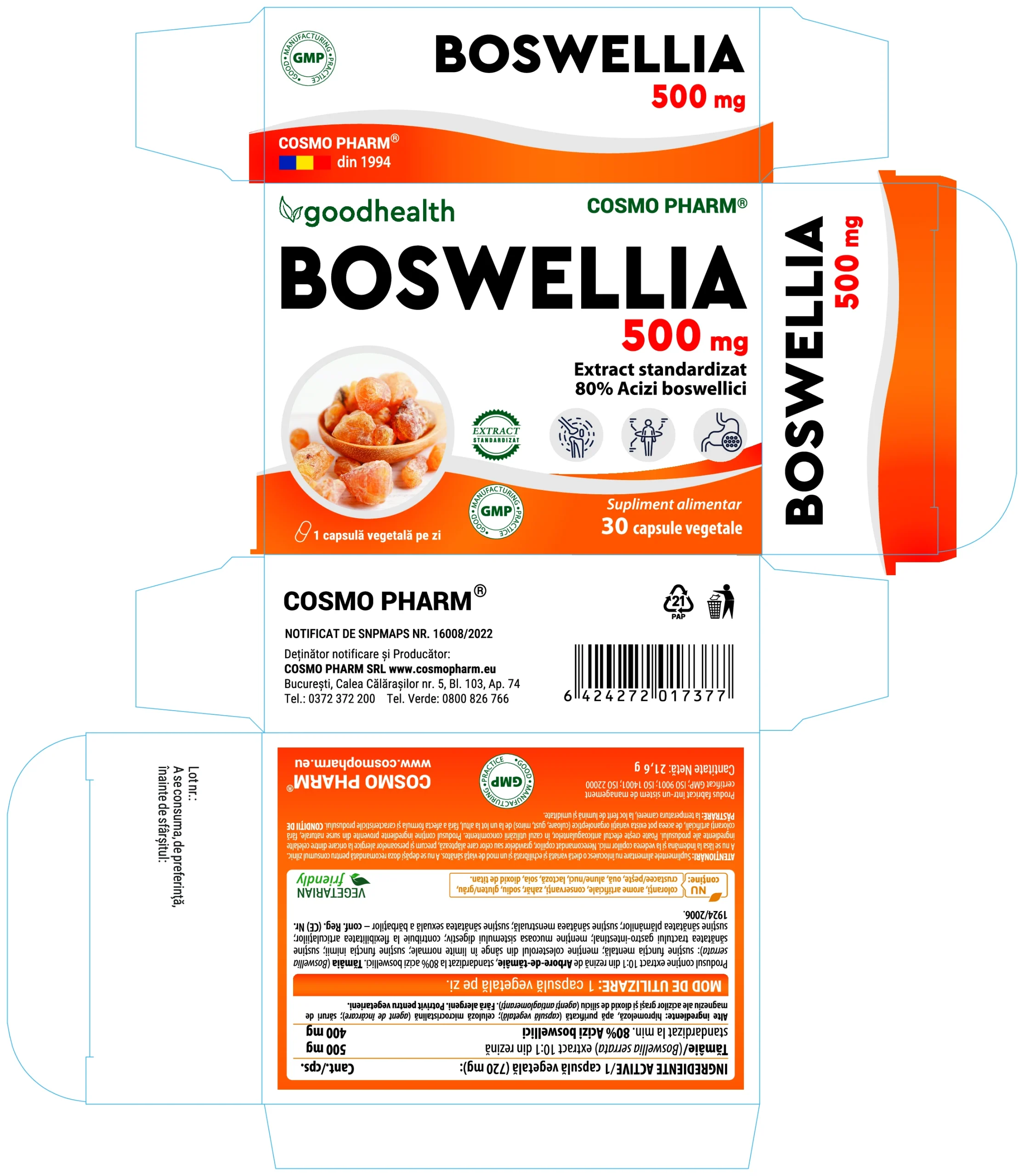 BOSWELLIA - Extract Tămâie 5 Boswellia Serrata extract Tămâie Cosmopharm – supliment natural pentru sustinerea articulatiilor, mobilitate si reducerea inflamatiei