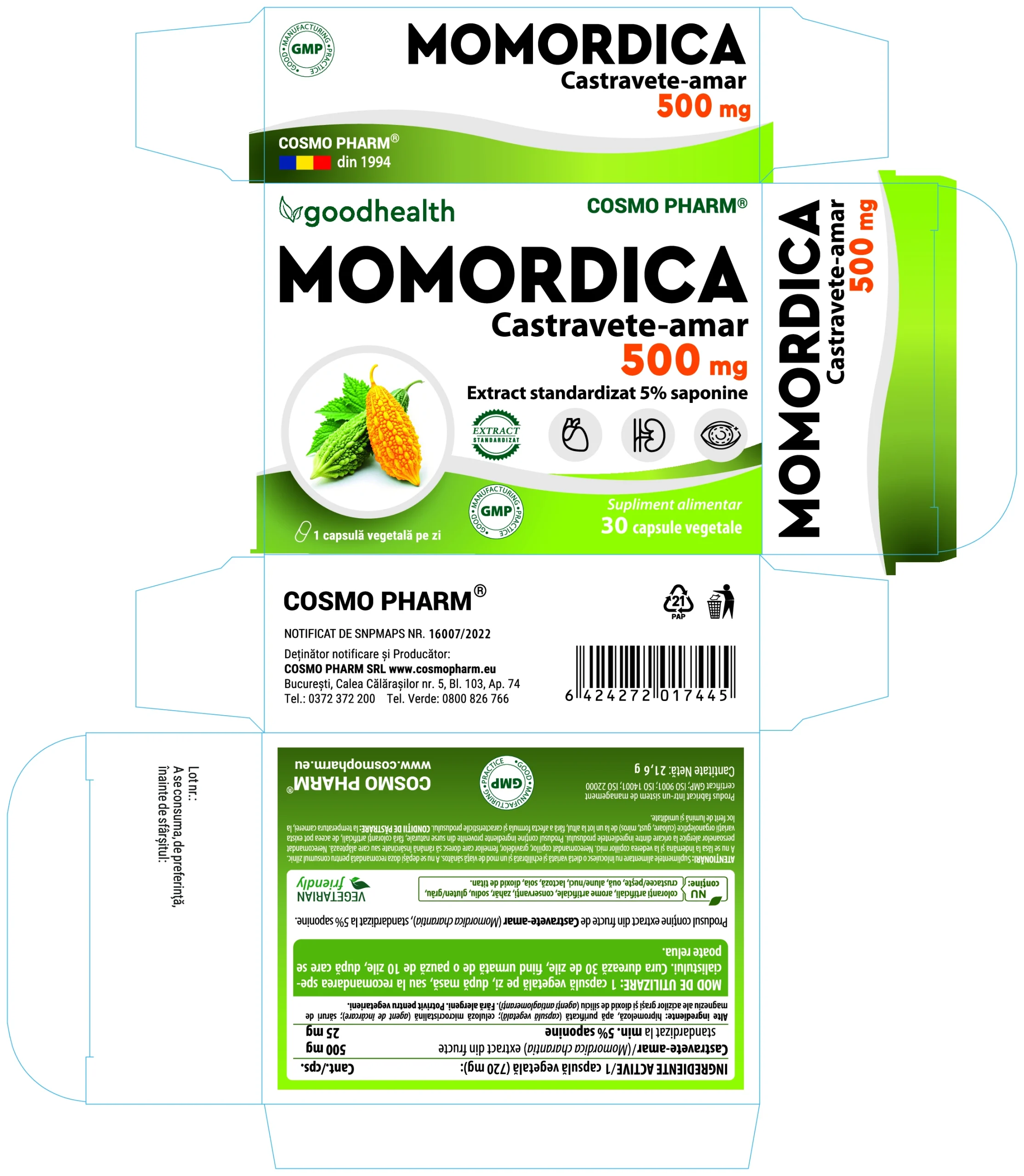 MOMORDICA / Castravete-amar 5 Momordica Cosmopharm supliment natural cu castravete amar pentru sustinerea glicemiei