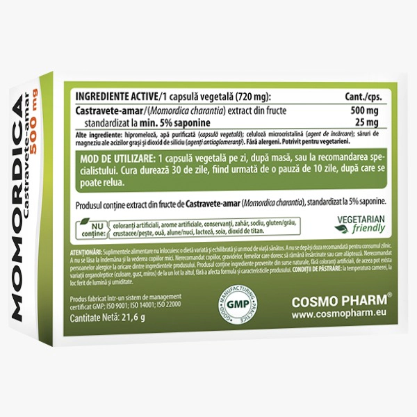 MOMORDICA / Castravete-amar 4 Momordica Cosmopharm supliment natural cu castravete amar pentru sustinerea glicemiei