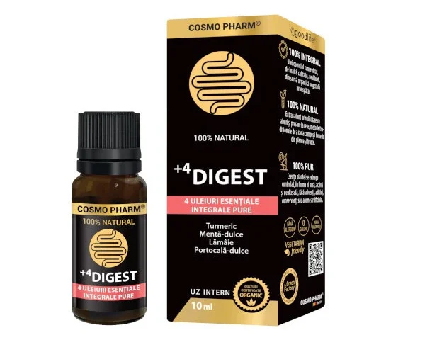 4 Digest Cosmopharm ulei esential pentru digestie – amestec de uleiuri esentiale pentru aromaterapie, sustinerea digestiei si reducerea disconfortului abdominal