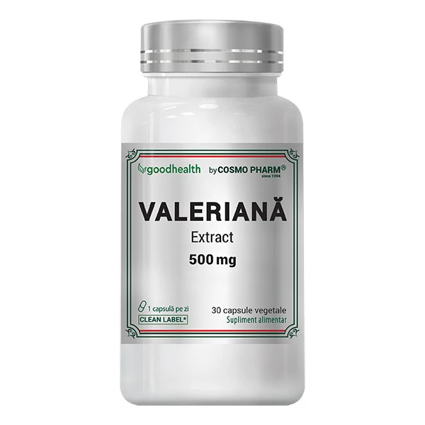 Valeriana Extract 500 mg 30 capsule Cosmopharm – supliment natural pentru somn, relaxare si reducerea stresului