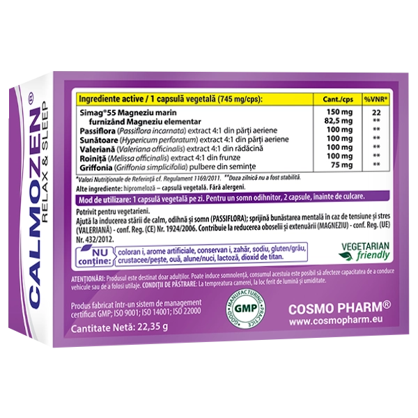 CALMOZEN Relax & Sleep 5 Calmozen Cosmopharm – supliment alimentar pentru relaxare si reducerea stresului