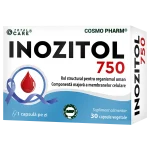 Inozitol 750 Capsule Vegetale 2 Inozitol 750 mg Cosmopharm supliment alimentar pentru echilibru hormonal, metabolismul glucozei si sustinerea sistemului nervos, 30 capsule