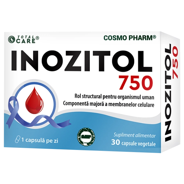 Inozitol 750 Capsule Vegetale 37 Inozitol 750 mg Cosmopharm supliment alimentar pentru echilibru hormonal, metabolismul glucozei si sustinerea sistemului nervos, 30 capsule