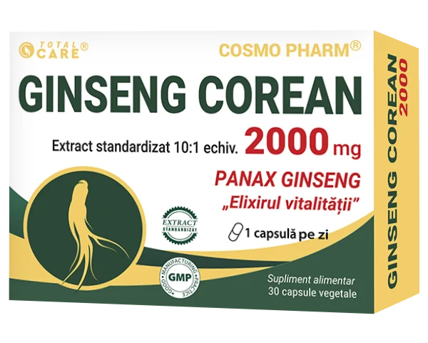 Ginseng Corean 2000 Cosmopharm – supliment alimentar pentru energie, vitalitate si sustinerea organismului
