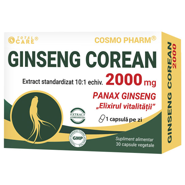 Ginseng Corean 2000 Cosmopharm – supliment alimentar pentru energie, vitalitate si sustinerea organismului