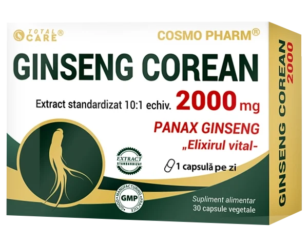 Ginseng Corean 2000 Cosmopharm – supliment alimentar pentru energie, vitalitate si sustinerea organismului