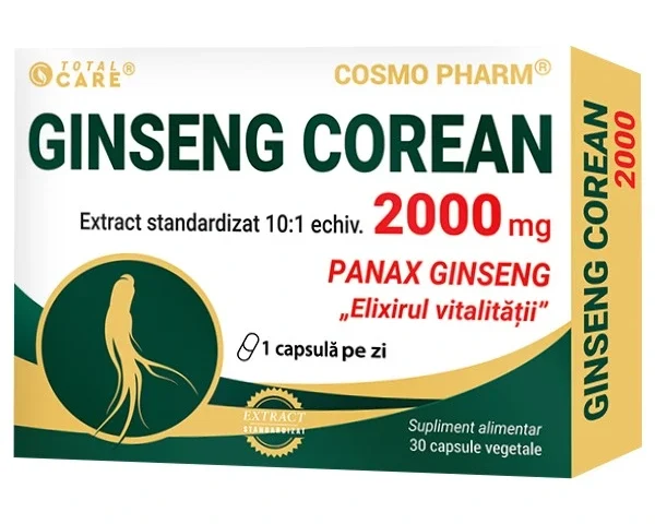 Ginseng Coreean 2000 Cosmopharm – supliment alimentar pentru energie, vitalitate si sustinerea organismului