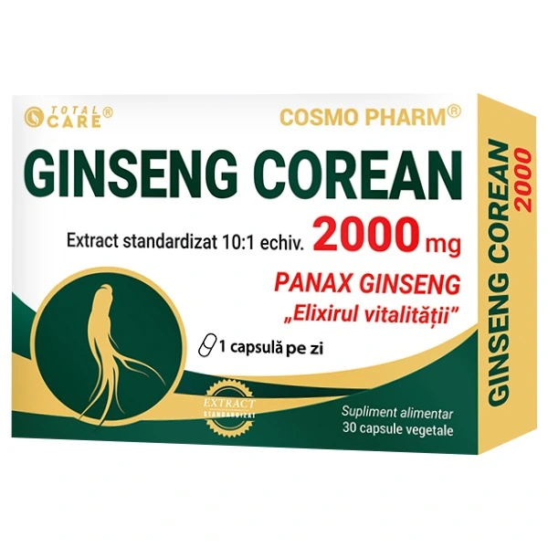 Ginseng Coreean 2000 Cosmopharm – supliment alimentar pentru energie, vitalitate si sustinerea organismului