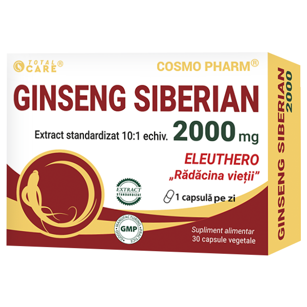 Ginseng Siberian 2000 mg Cosmopharm supliment alimentar pentru energie, vitalitate si sustinerea sistemului imunitar, 30 capsule