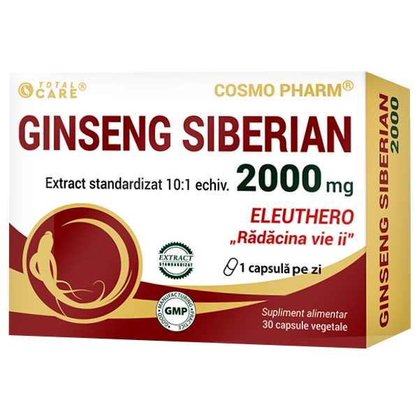 Ginseng Siberian 2000 mg Cosmopharm supliment alimentar pentru energie, vitalitate si sustinerea sistemului imunitar, 30 capsule