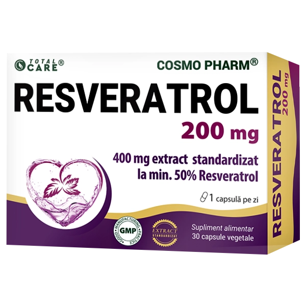 Resveratrol 200mg Cosmopharm capsule – antioxidant natural puternic pentru combaterea stresului oxidativ, protectia celulelor si sustinerea longevitatii si sanatatii generale