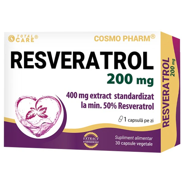 Resveratrol 200mg Cosmopharm capsule – antioxidant natural puternic pentru combaterea stresului oxidativ, protectia celulelor si sustinerea longevitatii si sanatatii generale
