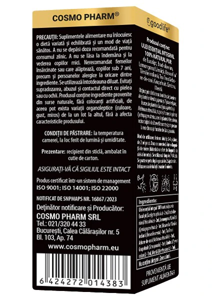 +8 SINUS Cosmopharm – amestec de 8 uleiuri esențiale naturale pentru susținerea căilor respiratorii, eliberarea sinusurilor și respirație ușoară