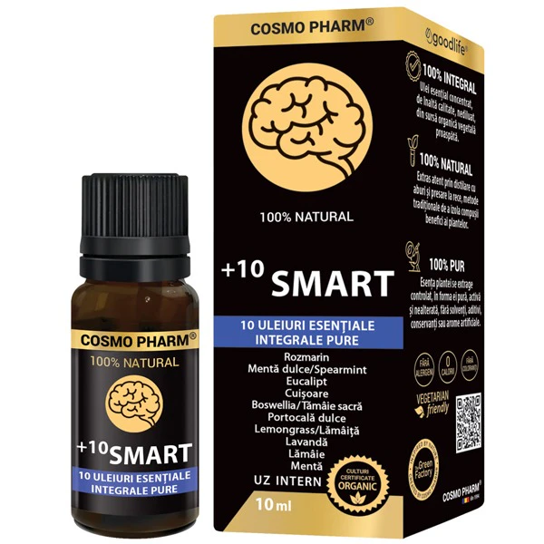 10 Smart Cosmopharm ulei esential– supliment pentru sanatatea creierului, imbunatatirea memoriei si concentrarii si reducerea stresului oxidativ