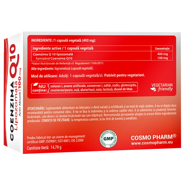 COENZIMA Q10 Lipozomală 4 Coenzima Q10 Lipozomală Cosmopharm supliment pentru energie si sustinerea sanatatii inimii